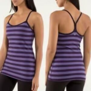 Lululemon Athletica Purple /Black‎ Stripped Active Wear Top. Size 8 (656)
